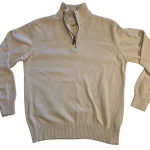 Eclectic Grandpa Men's‎ 1/4 Zip Sweater Large Beige Cotton Knit Pullover